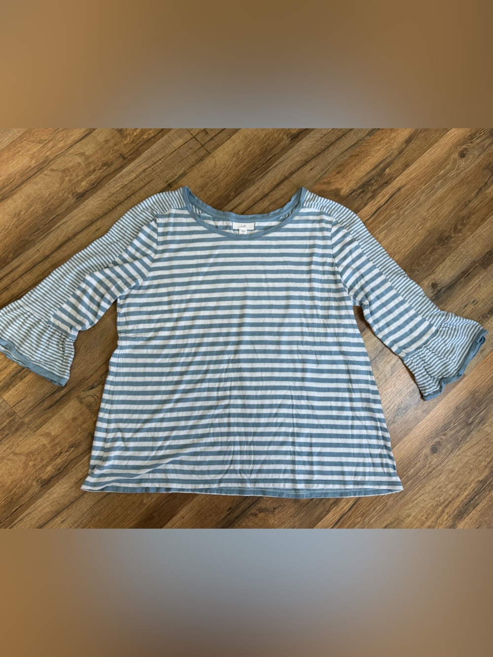 J. Jill Cotton Rayon Striped 3/4 Bell Sleeve Coastal Chic Tunic Top Large Petite